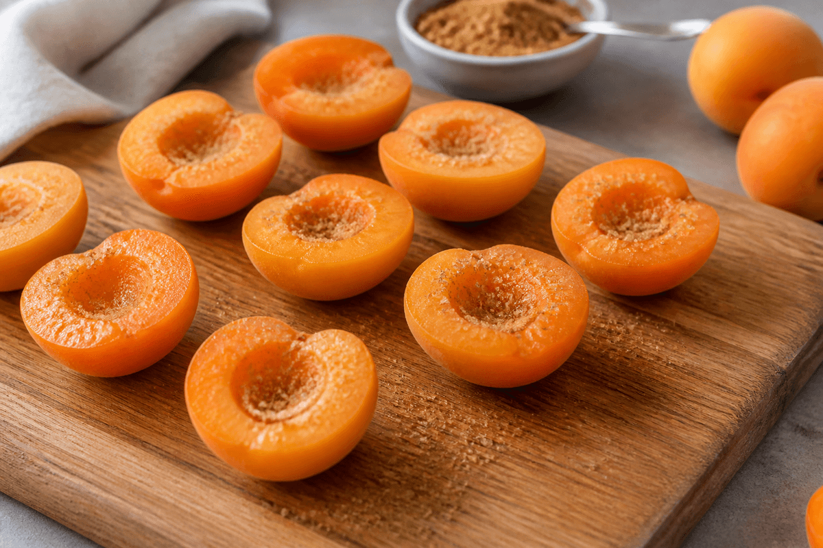 Apricot halves topped with brown sugar