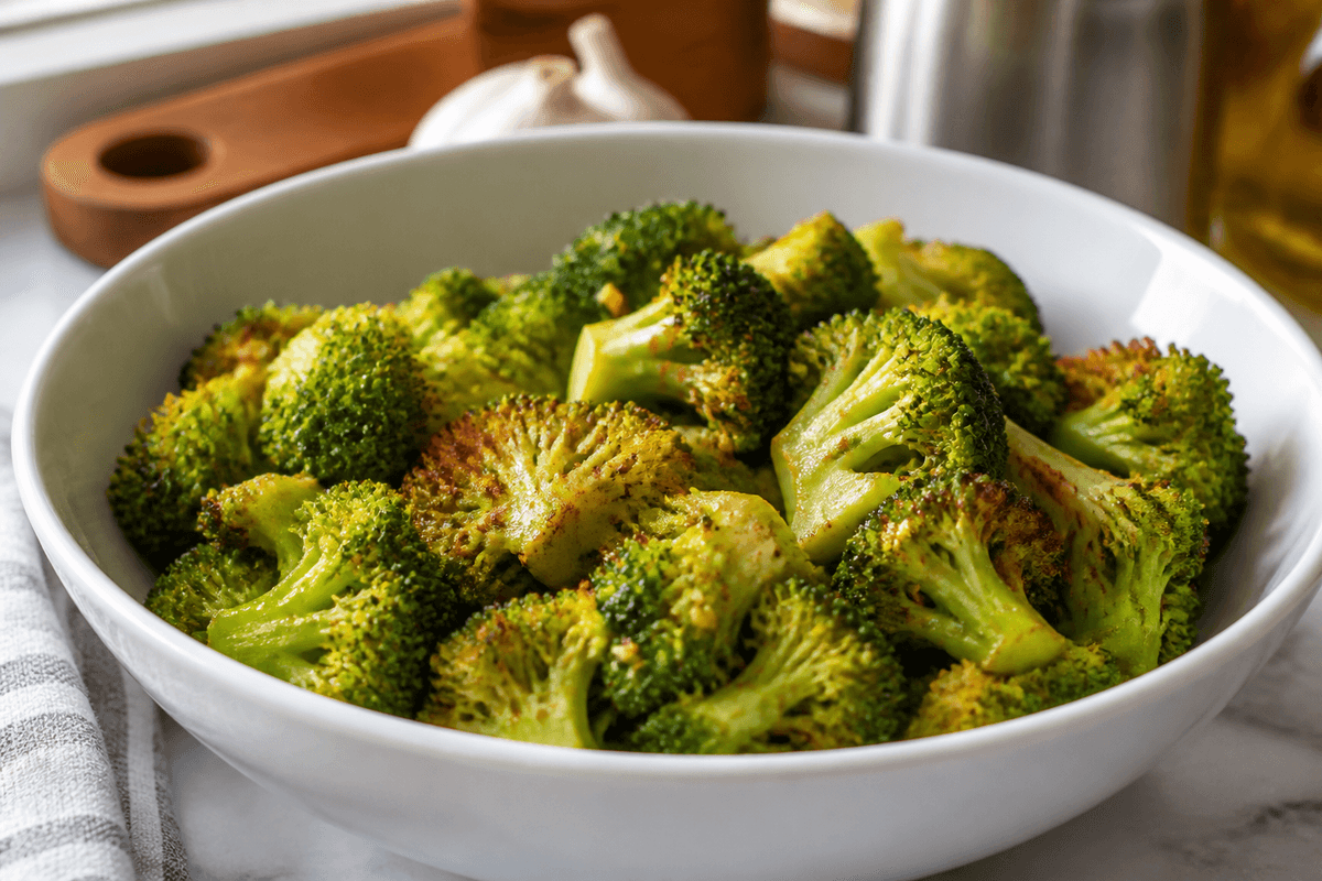 Broccoli florets tossed with oil and seasoning