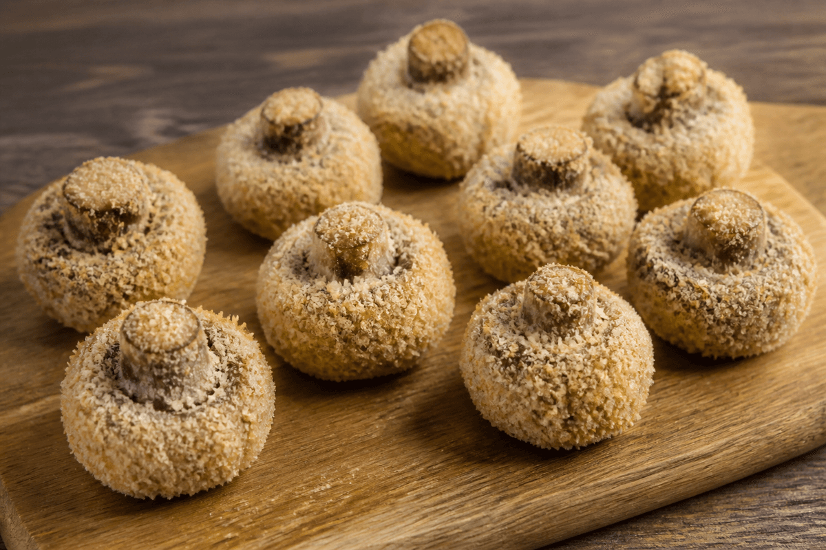 Button mushrooms coated in panko breadcrumbs