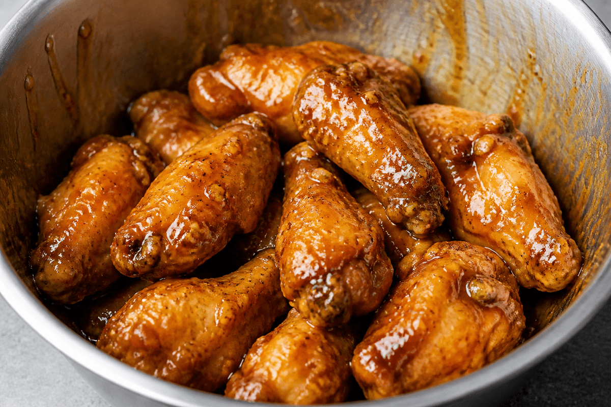 Wings tossed in sticky honey garlic glaze