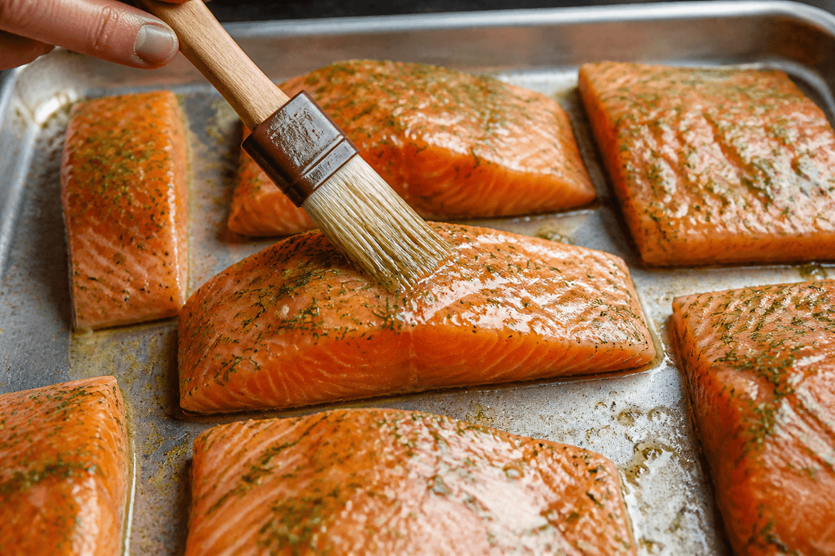 Salmon brushed with butter and dill