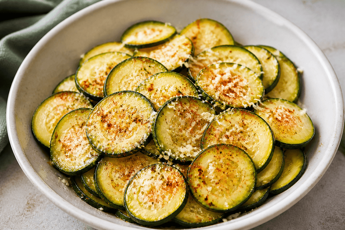 Thin zucchini rounds tossed with parmesan and paprika