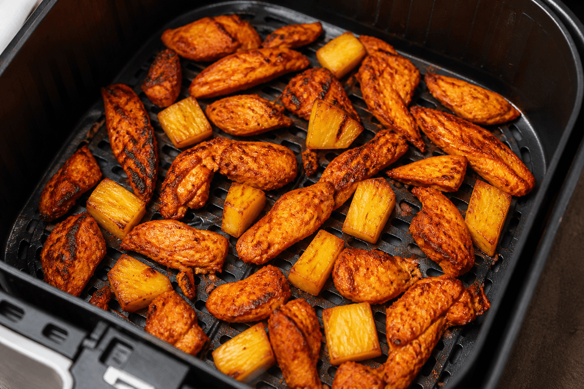 Al pastor chicken and pineapple in the air fryer basket
