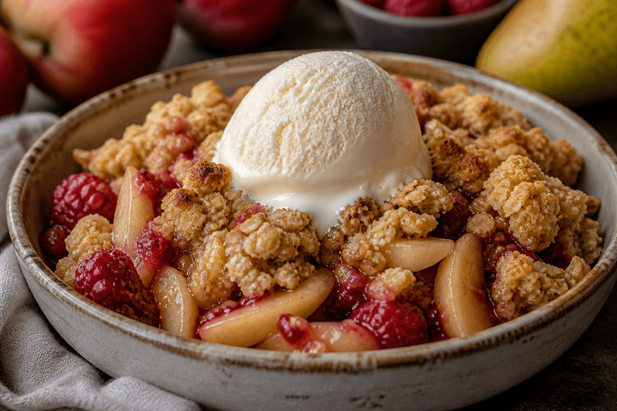 Air Fryer Apple, Pear and Raspberry Crumble