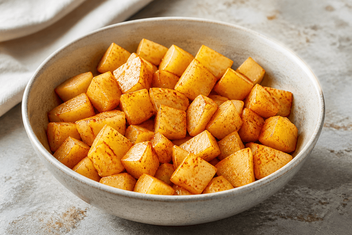 Diced potatoes tossed with oil and paprika