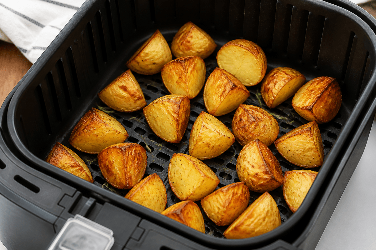 Roast potatoes crisping in the air fryer