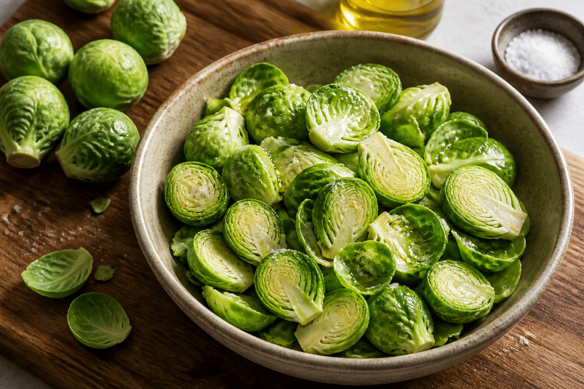 Halved Brussels sprouts tossed with oil and salt