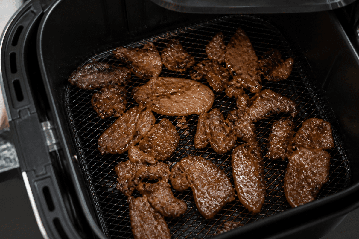 Bulgogi beef in a single layer in the air fryer