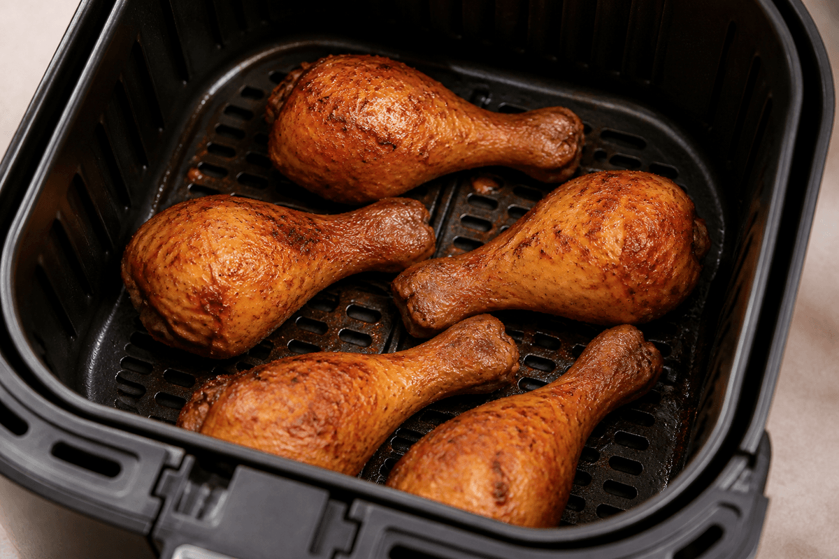 Chicken drumsticks in the air fryer basket