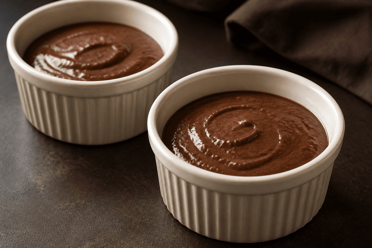 Chocolate fondant batter in buttered ramekins