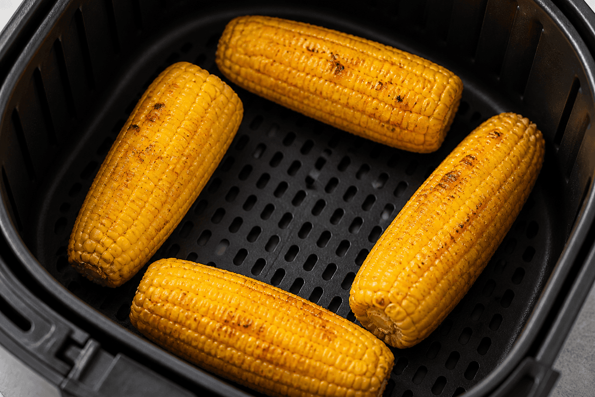 Corn on the cob in the air fryer basket