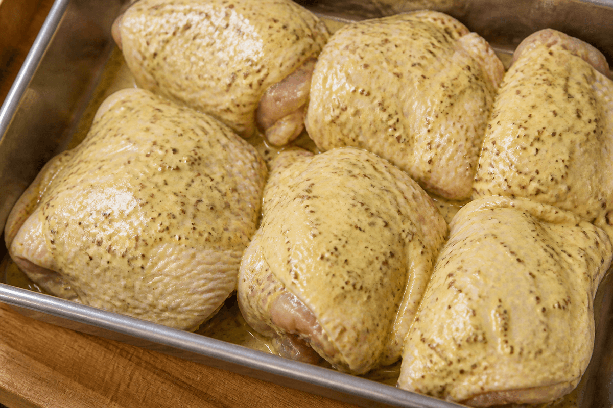 Chicken coated in Dijon mustard