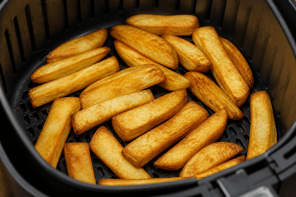 Thick-cut chips cooking in the air fryer