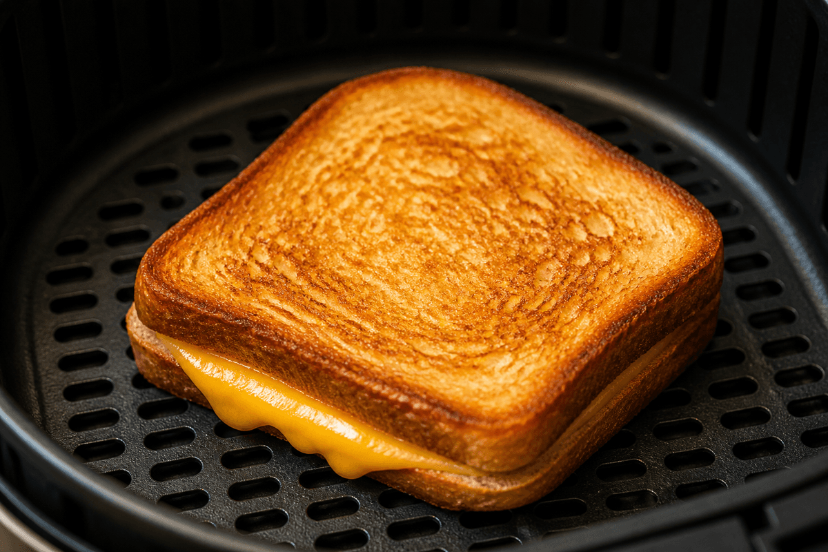 Golden grilled cheese in the air fryer basket