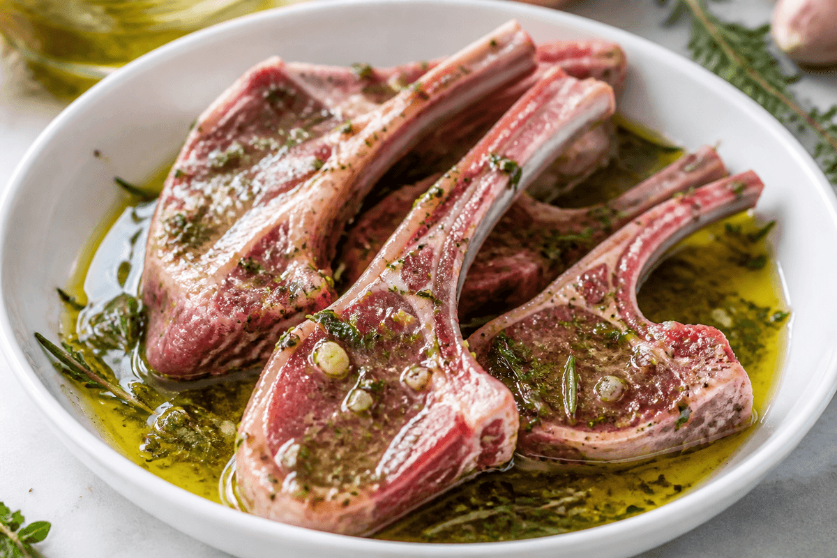 Lamb cutlets coated in Greek herb oil