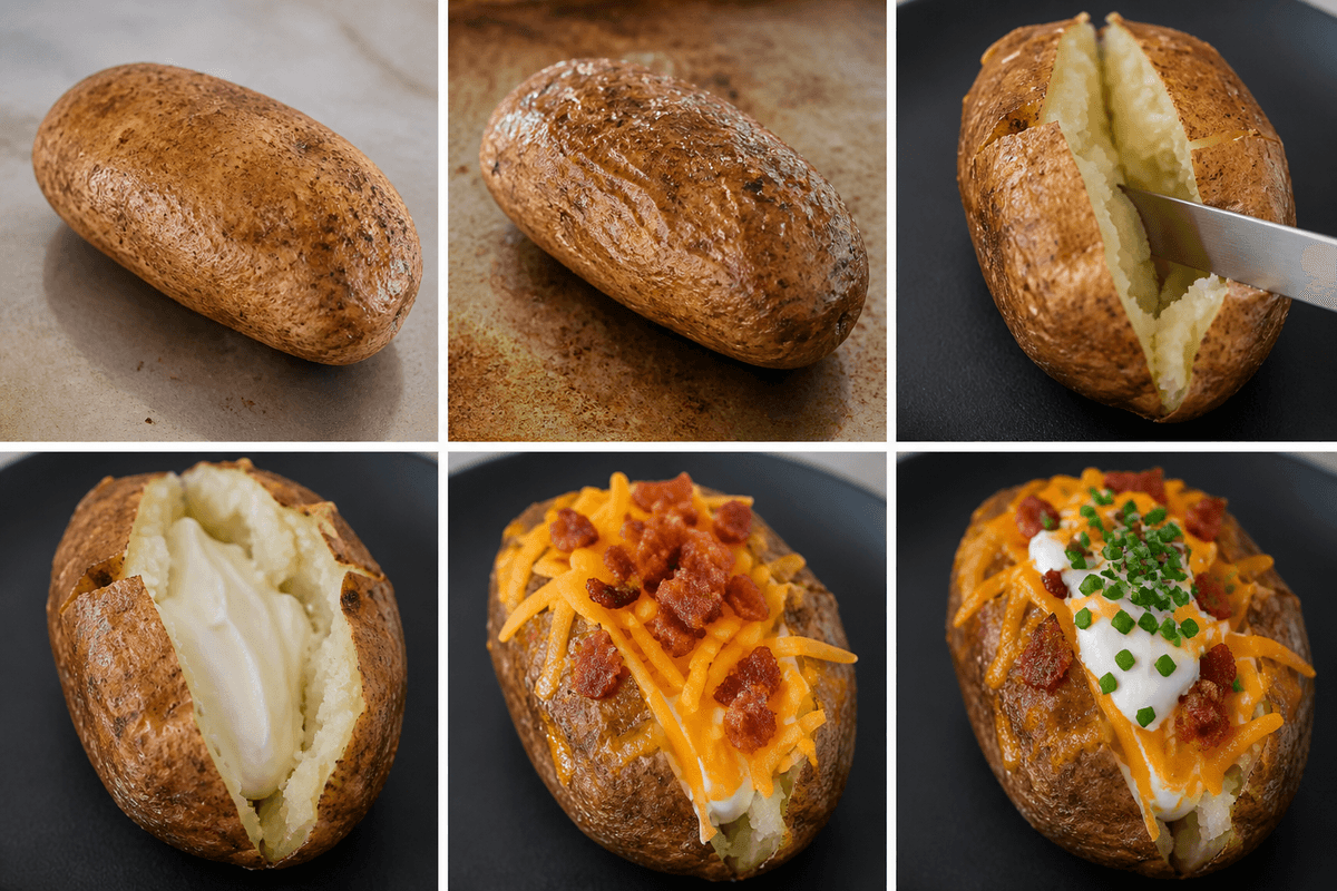 Baked potato loaded with cheese bacon and sour cream