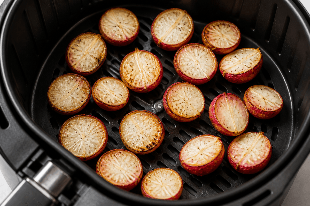 Roasted radishes in the air fryer basket