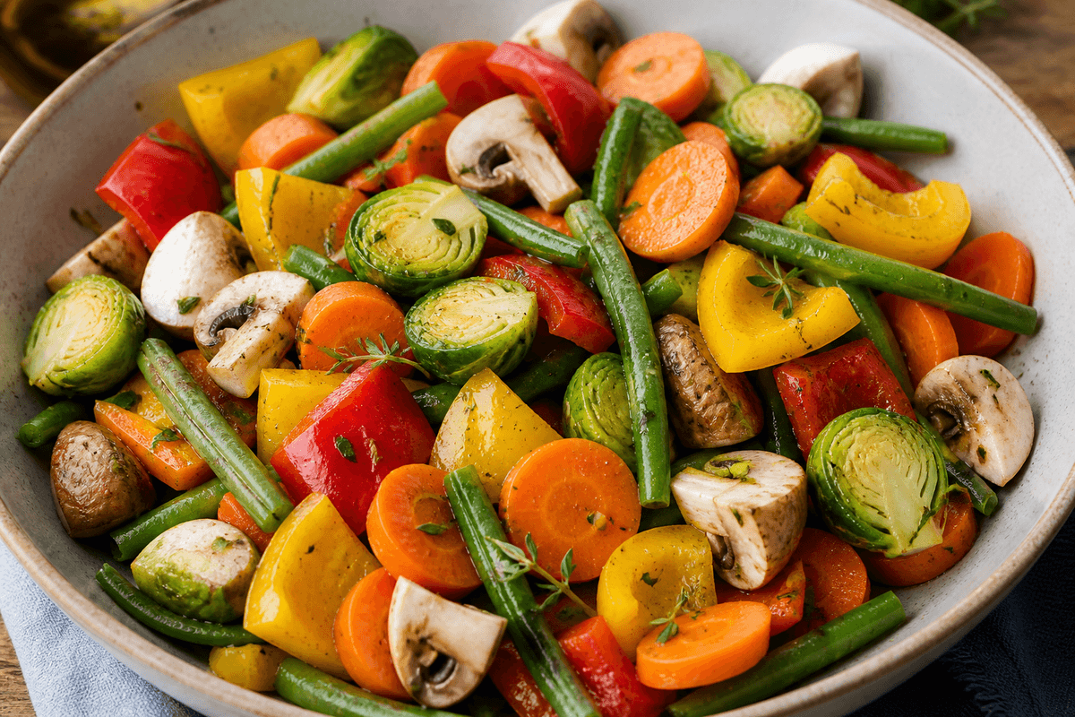 Mixed chopped vegetables tossed with oil and herbs