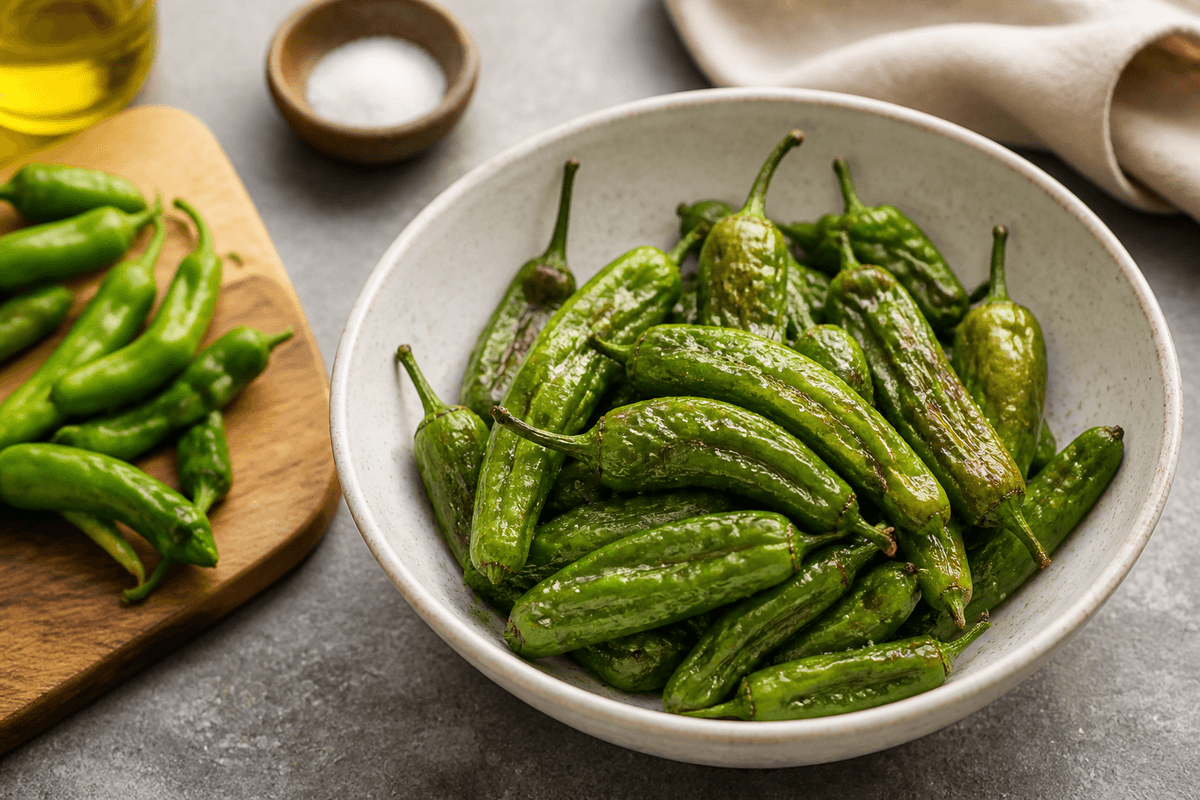Shishito peppers tossed with olive oil