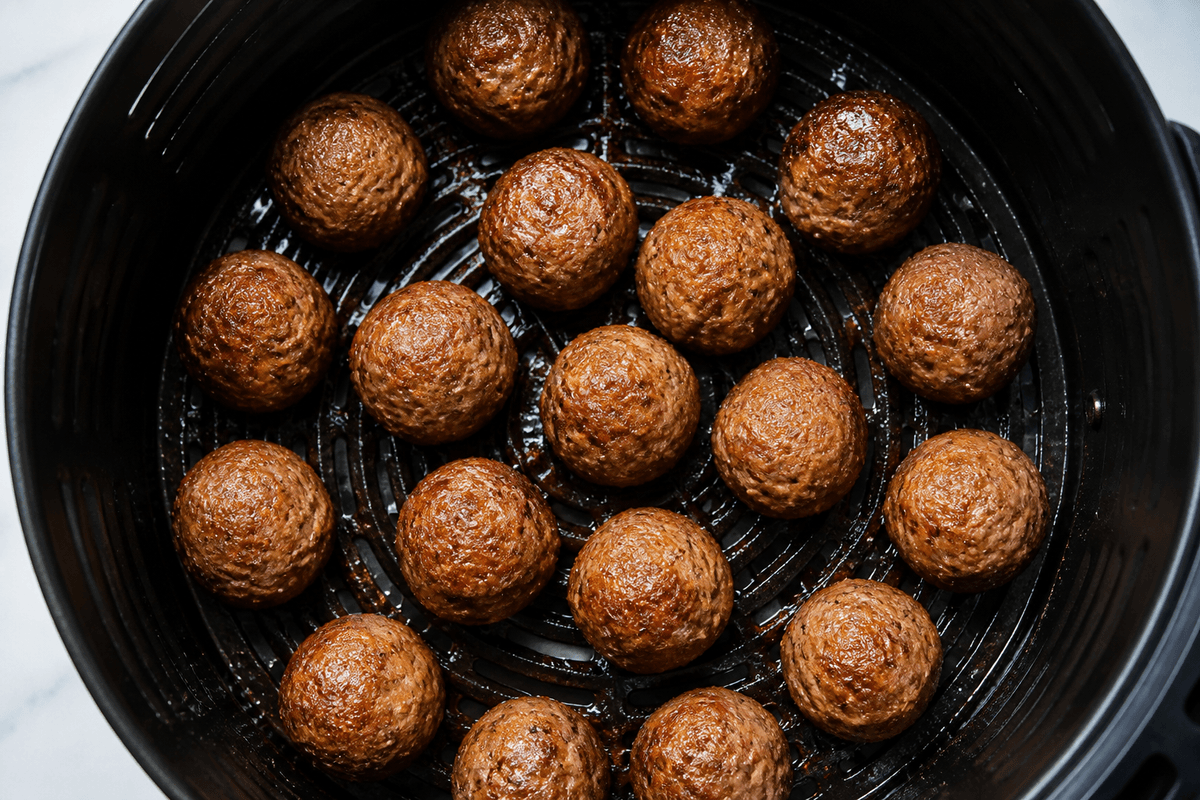 Swedish meatballs browning in the air fryer